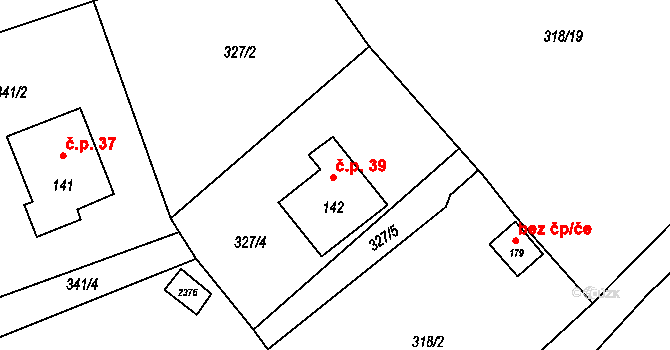 Bečice 39 na parcele st. 142 v KÚ Bečice, Katastrální mapa