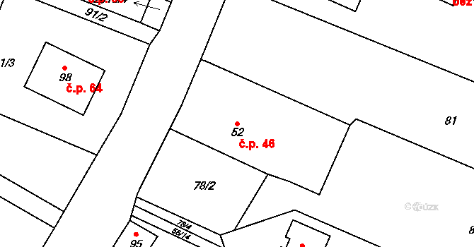 Ponědraž 46 na parcele st. 52 v KÚ Ponědraž, Katastrální mapa
