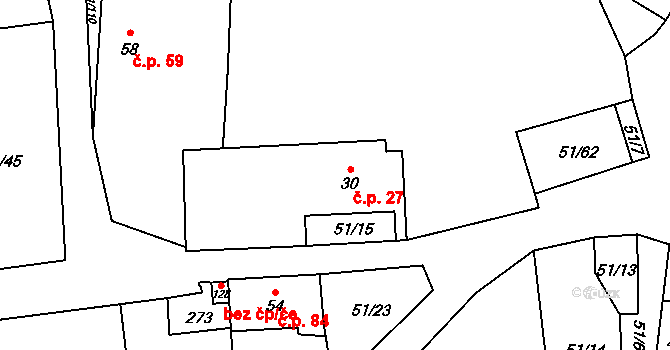 Rohanov 27, Vacov na parcele st. 30 v KÚ Rohanov, Katastrální mapa