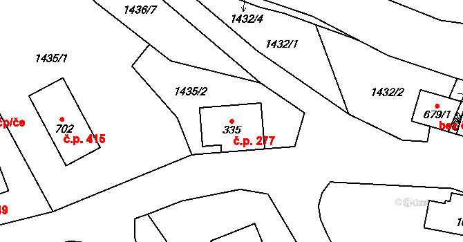 Dlouhá Třebová 277 na parcele st. 335 v KÚ Dlouhá Třebová, Katastrální mapa