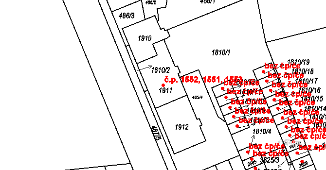 Lysá nad Labem 1551,1552,1553 na parcele st. 1911 v KÚ Lysá nad Labem, Katastrální mapa