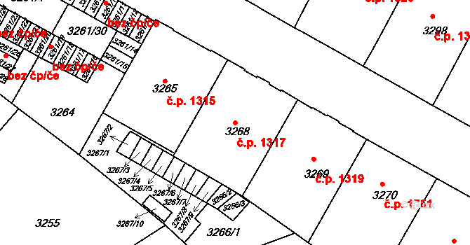 Černá Pole 1317, Brno na parcele st. 3268 v KÚ Černá Pole, Katastrální mapa