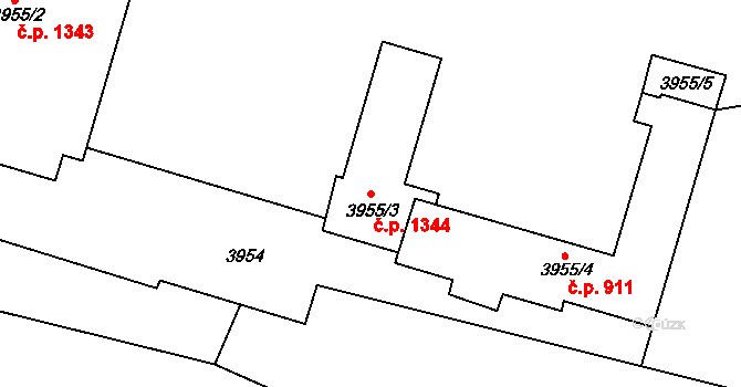 Smržovka 1344 na parcele st. 3955/3 v KÚ Smržovka, Katastrální mapa