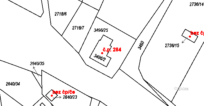 Pelhřimov 284 na parcele st. 3496/2 v KÚ Pelhřimov, Katastrální mapa