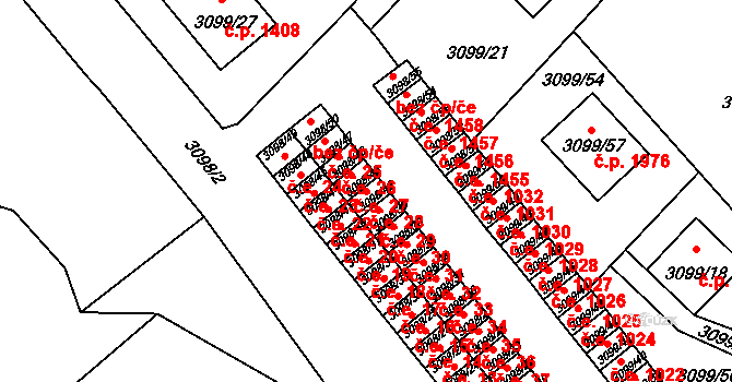 Pelhřimov 28 na parcele st. 3098/42 v KÚ Pelhřimov, Katastrální mapa