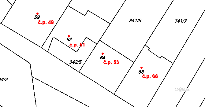 Probluz 53, Dolní Přím na parcele st. 64 v KÚ Probluz, Katastrální mapa