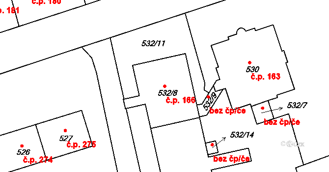 Javorník 166 na parcele st. 532/8 v KÚ Javorník-ves, Katastrální mapa