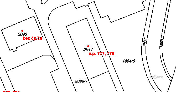 Chodov 777,778 na parcele st. 2044 v KÚ Dolní Chodov, Katastrální mapa