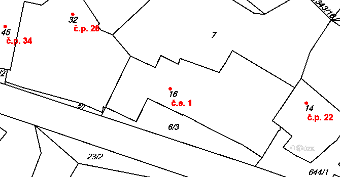 Třebýcinka 1, Švihov na parcele st. 16 v KÚ Třebýcinka, Katastrální mapa