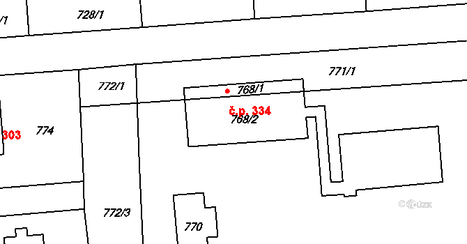 Písnice 334, Praha na parcele st. 768/2 v KÚ Písnice, Katastrální mapa