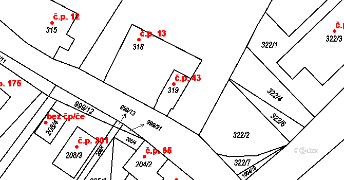 Klikov 43, Suchdol nad Lužnicí na parcele st. 319 v KÚ Klikov, Katastrální mapa