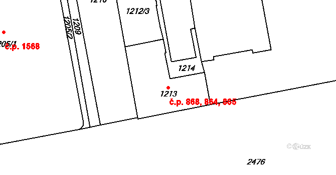 Vršovice 864,865,868, Praha na parcele st. 1213 v KÚ Vršovice, Katastrální mapa