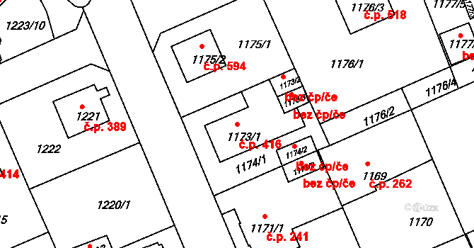 Liberec XI-Růžodol I 416, Liberec na parcele st. 1173/1 v KÚ Růžodol I, Katastrální mapa