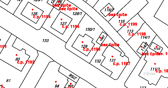 Rumburk 1 1196, Rumburk na parcele st. 129 v KÚ Rumburk, Katastrální mapa