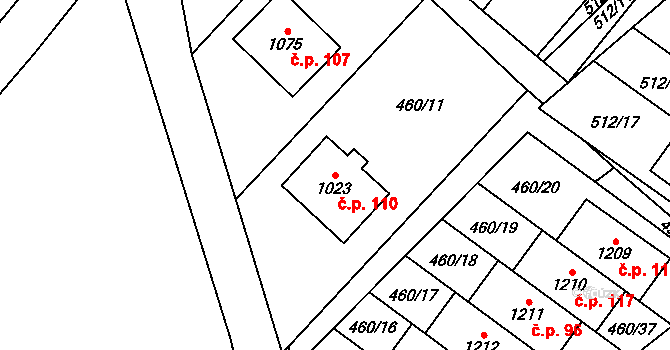Rokytnice 110, Vsetín na parcele st. 1023 v KÚ Rokytnice u Vsetína, Katastrální mapa