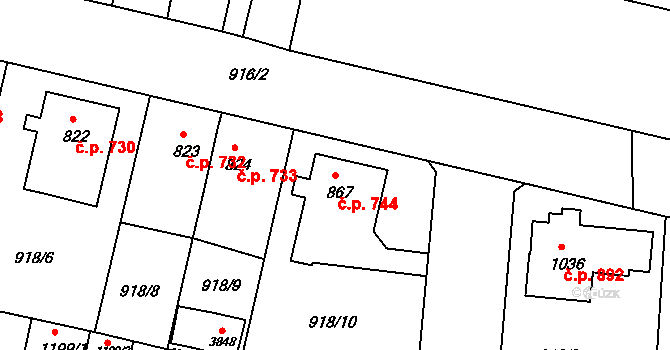 Ústí nad Orlicí 744 na parcele st. 867 v KÚ Ústí nad Orlicí, Katastrální mapa
