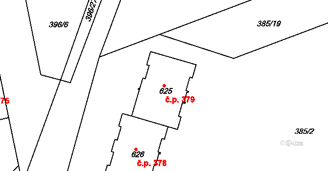 Opatovice nad Labem 379 na parcele st. 625 v KÚ Opatovice nad Labem, Katastrální mapa