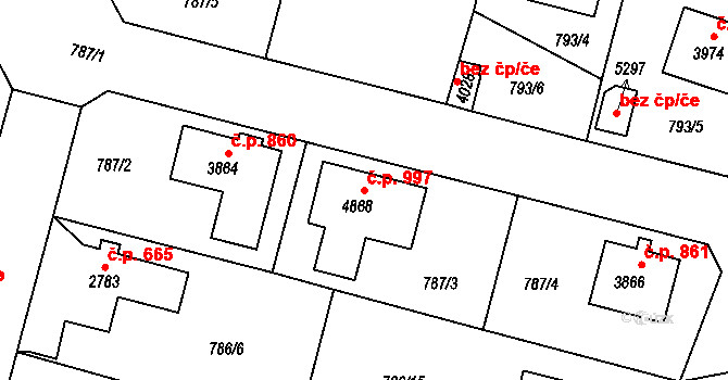Plzeňské Předměstí 997, Rokycany na parcele st. 4868 v KÚ Rokycany, Katastrální mapa