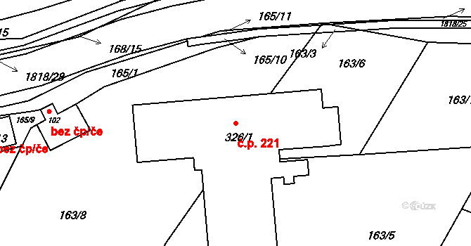 Dobronín 221 na parcele st. 326/1 v KÚ Dobronín, Katastrální mapa