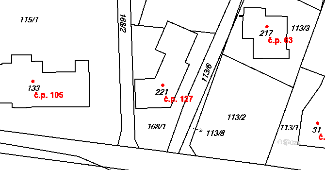 Pulice 127, Dobruška na parcele st. 221 v KÚ Pulice, Katastrální mapa