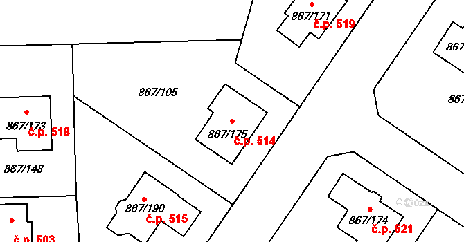Hřebeč 514 na parcele st. 867/175 v KÚ Hřebeč, Katastrální mapa