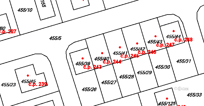 Roudné 244 na parcele st. 455/40 v KÚ Roudné, Katastrální mapa