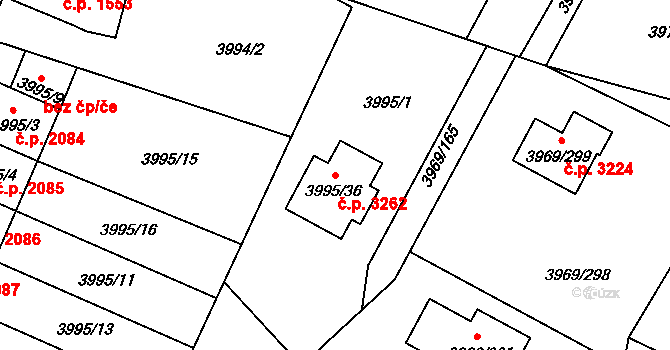 Česká Lípa 3262 na parcele st. 3995/36 v KÚ Česká Lípa, Katastrální mapa