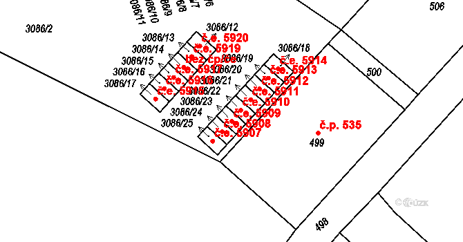 Střekov 5909, Ústí nad Labem na parcele st. 3086/23 v KÚ Střekov, Katastrální mapa