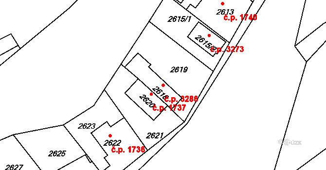 Záběhlice 3286, Praha na parcele st. 2618 v KÚ Záběhlice, Katastrální mapa