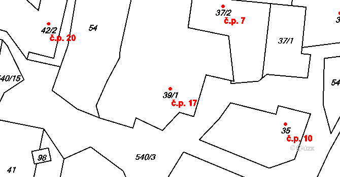 Sovinec 17, Jiříkov na parcele st. 39/1 v KÚ Sovinec, Katastrální mapa