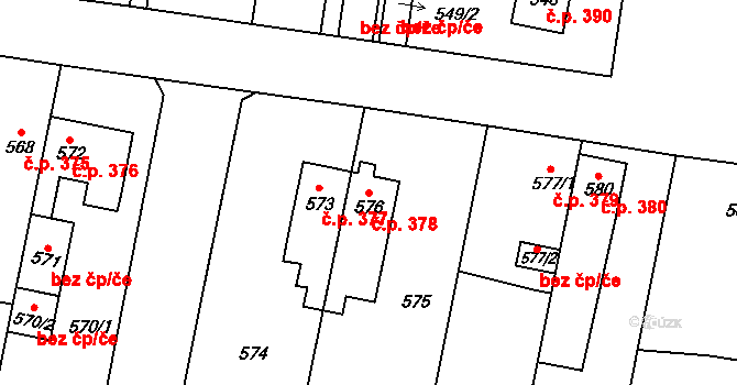 Předlice 378, Ústí nad Labem na parcele st. 576 v KÚ Předlice, Katastrální mapa