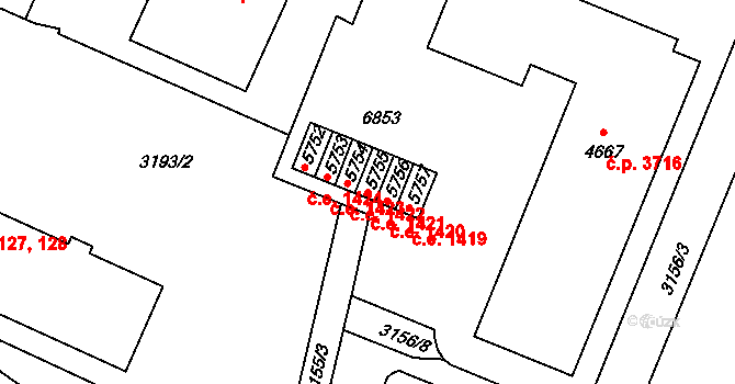 Zlín 1421 na parcele st. 5755 v KÚ Zlín, Katastrální mapa