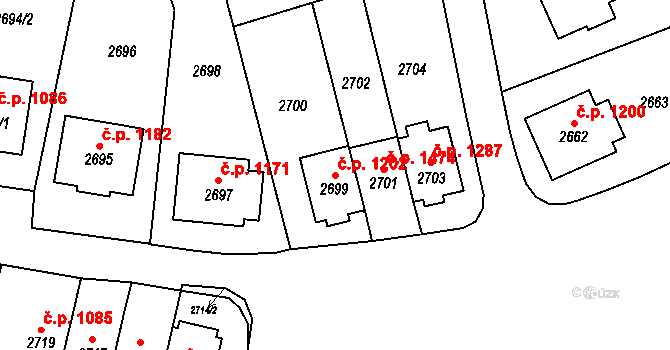 Žďár nad Sázavou 5 1202, Žďár nad Sázavou na parcele st. 2699 v KÚ Město Žďár, Katastrální mapa