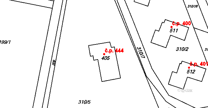 Dolní Poustevna 444 na parcele st. 405 v KÚ Dolní Poustevna, Katastrální mapa