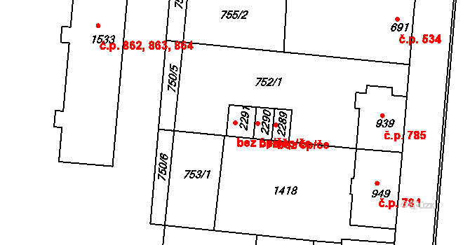 Uherské Hradiště 40635368 na parcele st. 2291 v KÚ Uherské Hradiště, Katastrální mapa