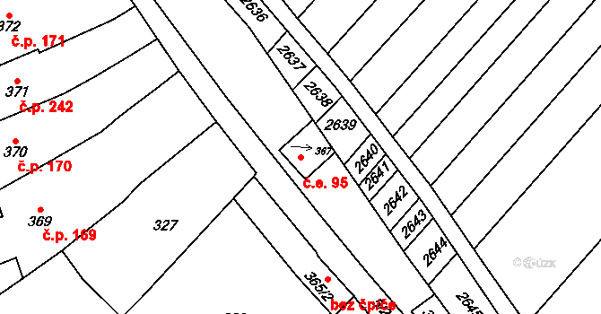 Popice 95 na parcele st. 367 v KÚ Popice, Katastrální mapa