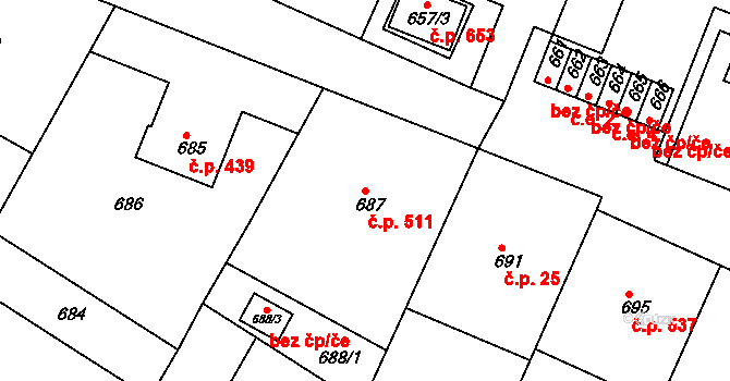 Želechovice nad Dřevnicí 511 na parcele st. 687 v KÚ Želechovice nad Dřevnicí, Katastrální mapa