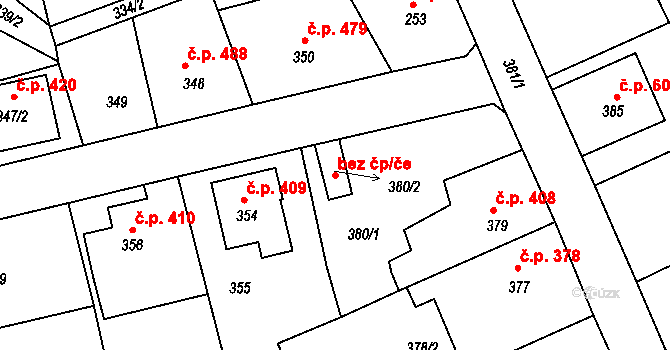 Sedlčany 44506368 na parcele st. 380/2 v KÚ Sedlčany, Katastrální mapa