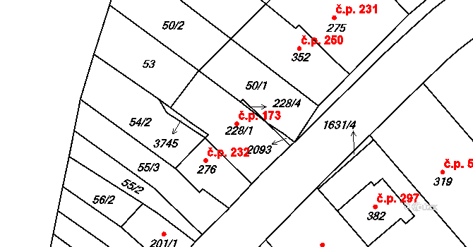 Hostěrádky-Rešov 173 na parcele st. 228/1 v KÚ Hostěrádky, Katastrální mapa