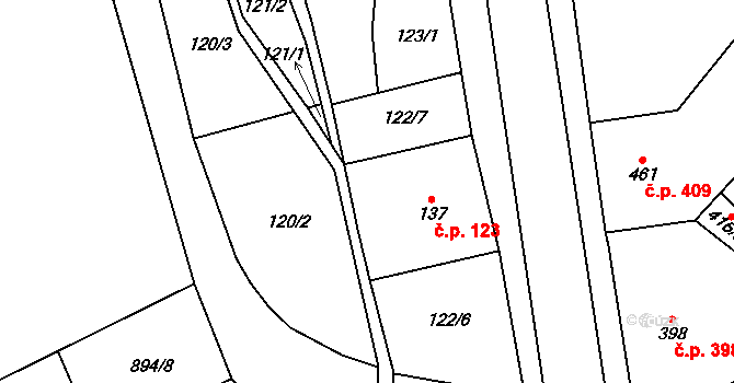 Lom 123 na parcele st. 137 v KÚ Lom u Mostu, Katastrální mapa