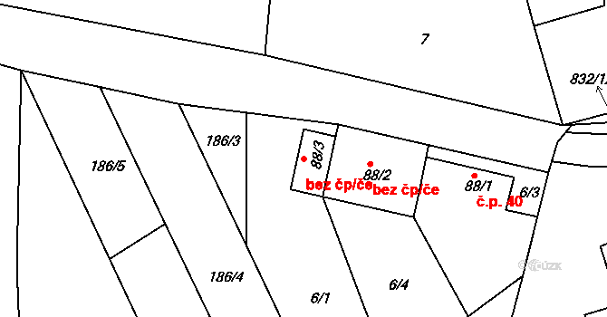 Bor u Chroustovic 57, Rosice na parcele st. 88/3 v KÚ Bor u Chroustovic, Katastrální mapa