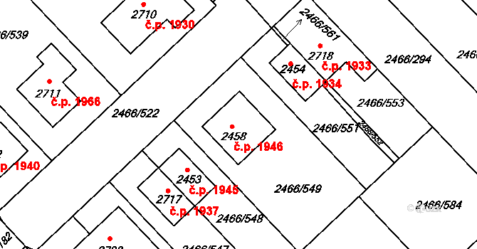 Tišnov 1946 na parcele st. 2458 v KÚ Tišnov, Katastrální mapa