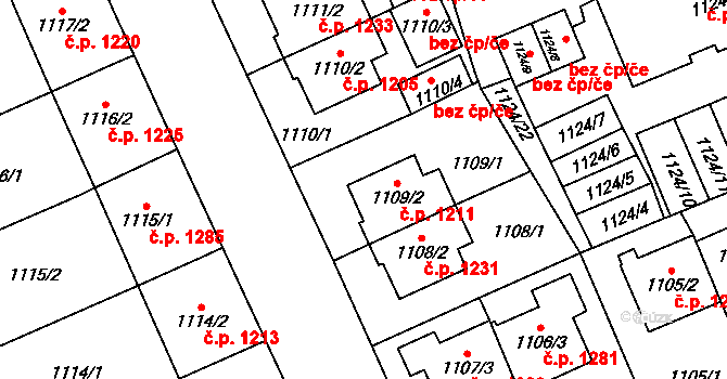 Třešť 1211 na parcele st. 1109/2 v KÚ Třešť, Katastrální mapa