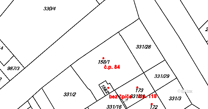 Lobkovice 84, Neratovice na parcele st. 158/1 v KÚ Lobkovice, Katastrální mapa