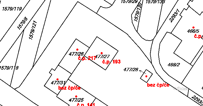 Malé Předměstí 193, Horšovský Týn na parcele st. 477/27 v KÚ Horšovský Týn, Katastrální mapa