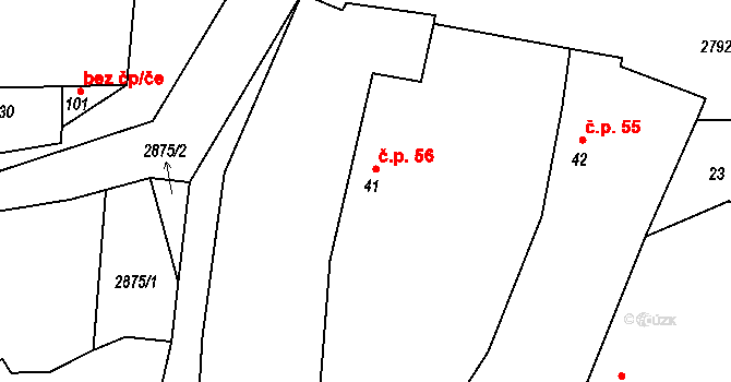 Svéradice 56 na parcele st. 41 v KÚ Svéradice, Katastrální mapa