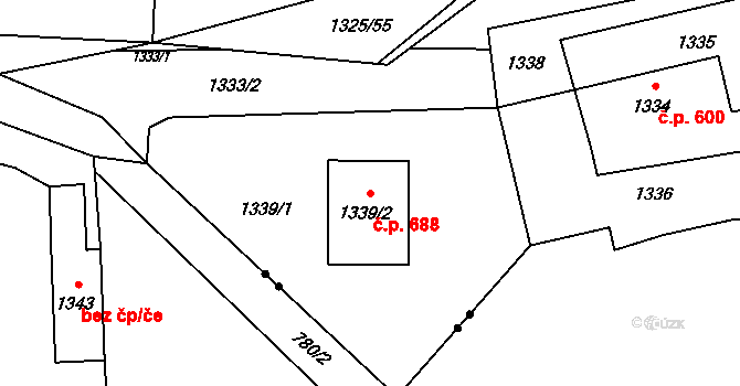 Fulnek 688 na parcele st. 1339/2 v KÚ Fulnek, Katastrální mapa