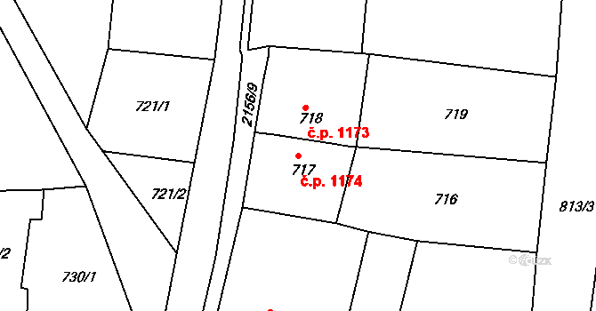 Vejprty 1174 na parcele st. 717 v KÚ Vejprty, Katastrální mapa