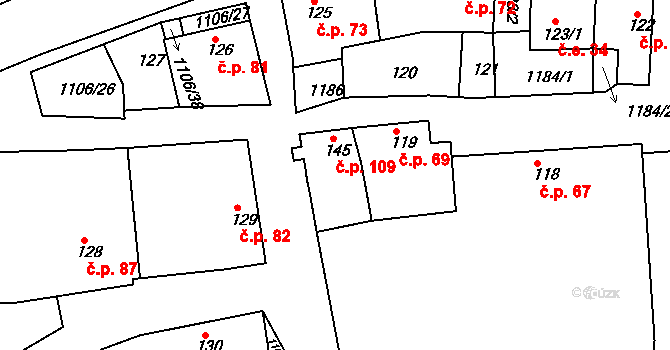 Černochov 109, Peruc na parcele st. 145 v KÚ Černochov, Katastrální mapa