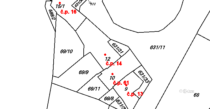 Hnojnice 14, Libčeves na parcele st. 12 v KÚ Hnojnice, Katastrální mapa
